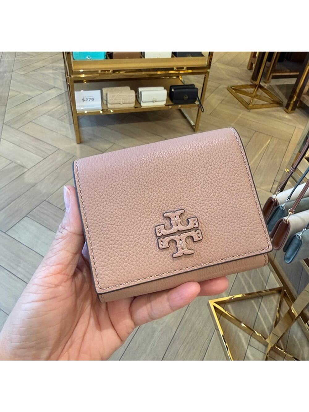 Tory Burch Thea Compact Wallet Pebbled Leather 169967 MALVA $185